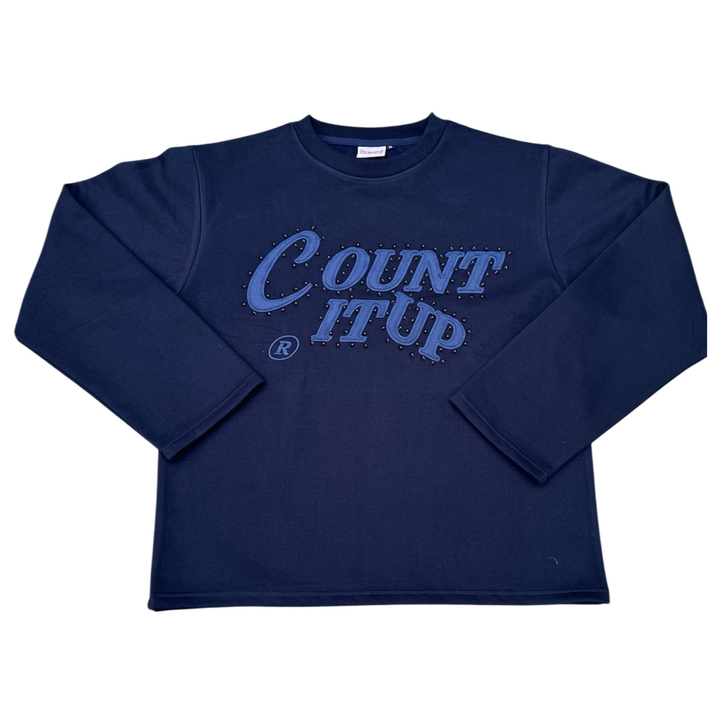 Navy Blue Rhine Stone Crew Neck