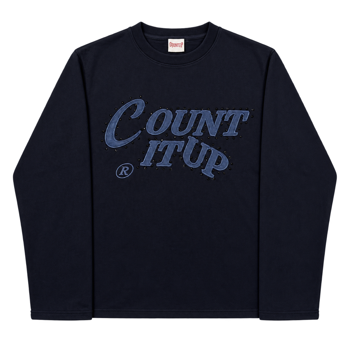 Navy Blue Rhine Stone Crew Neck
