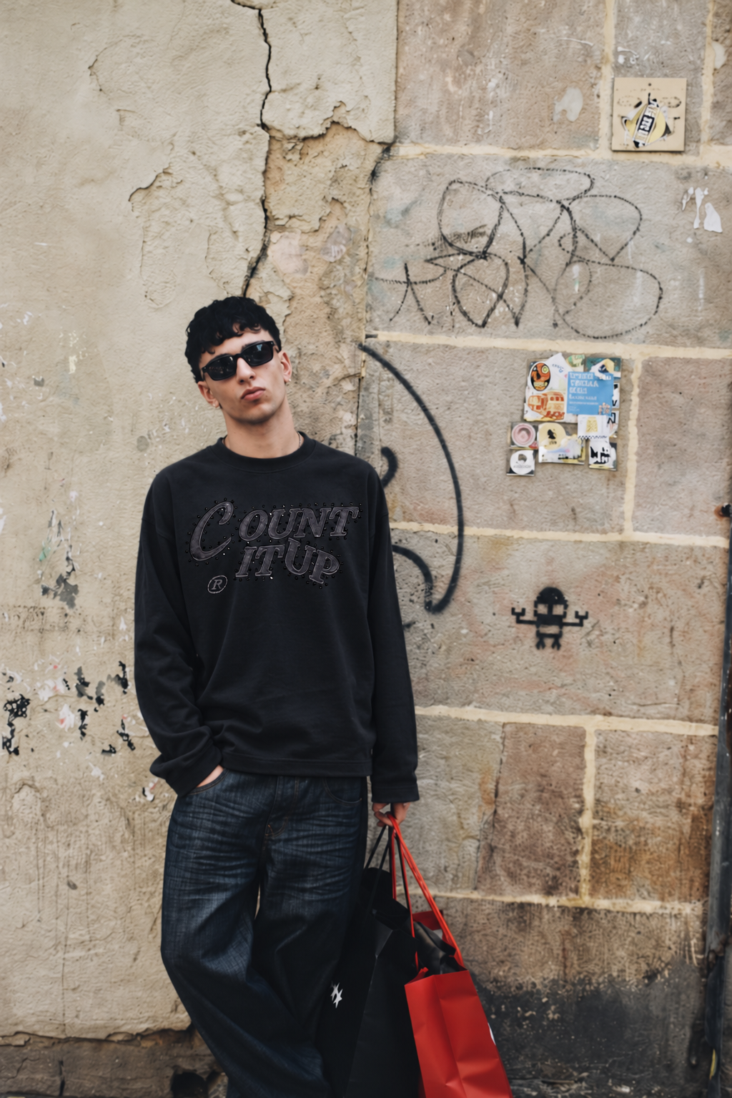 Black Rhine Stone Crew Neck